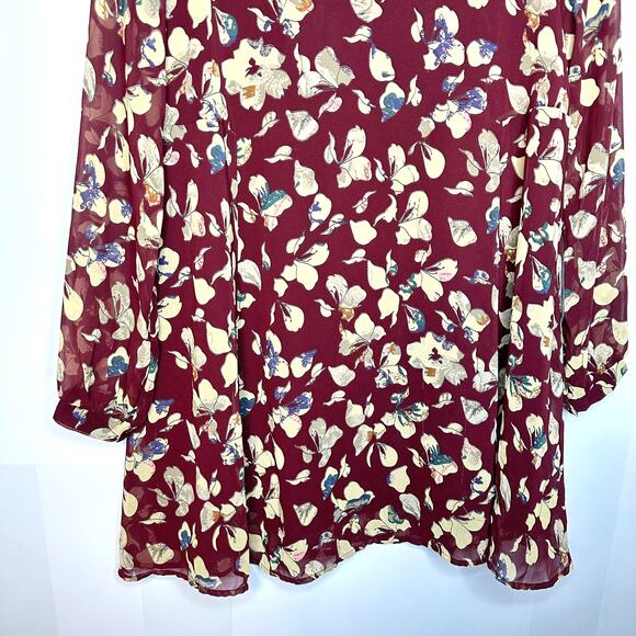 ASTR The Label Wine Red Floral Long Sleeve Lined Mini Dress Medium / Small - Picture 6 of 10